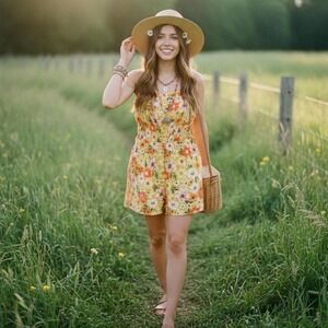 Sunset Floral‎ Romper festival picnic cottagecore size Large beach coverup